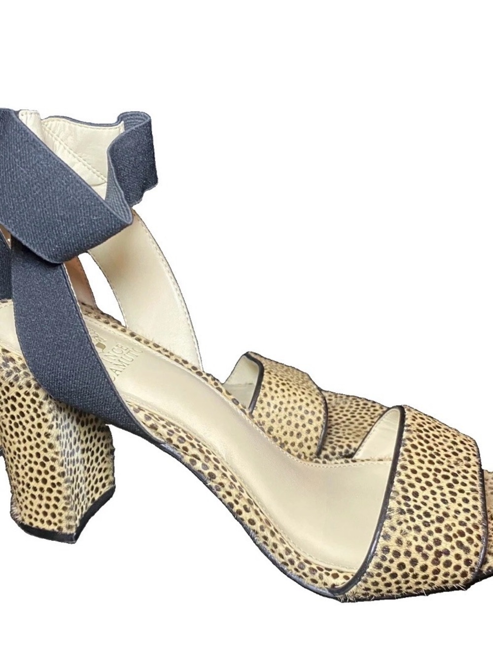 Vince Camuto Leopard Print Ankle Stretch Strap Block Heel sz 10